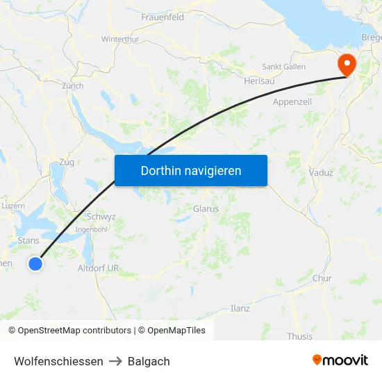 Wolfenschiessen to Balgach map
