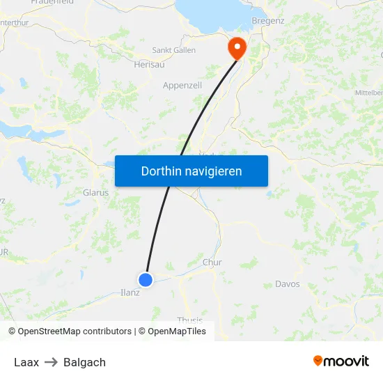 Laax to Balgach map