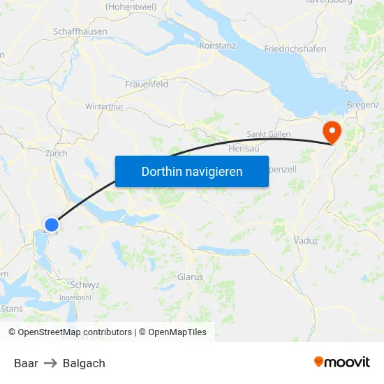 Baar to Balgach map