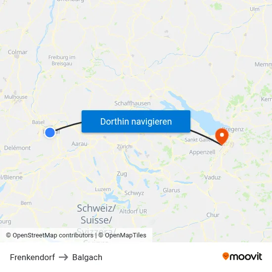 Frenkendorf to Balgach map