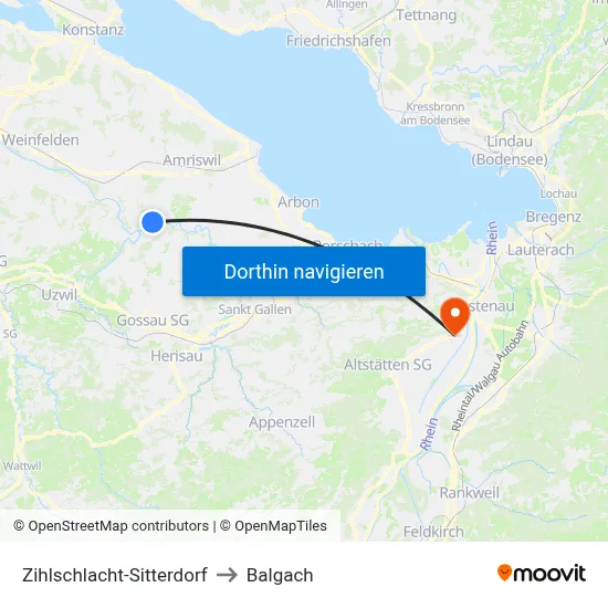 Zihlschlacht-Sitterdorf to Balgach map