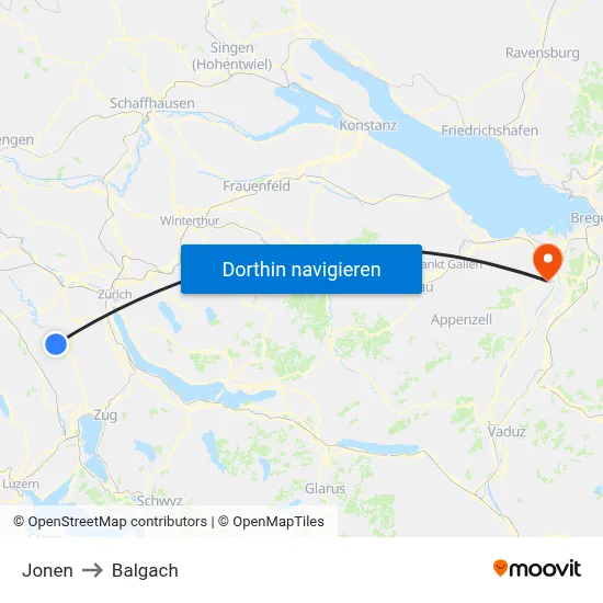 Jonen to Balgach map