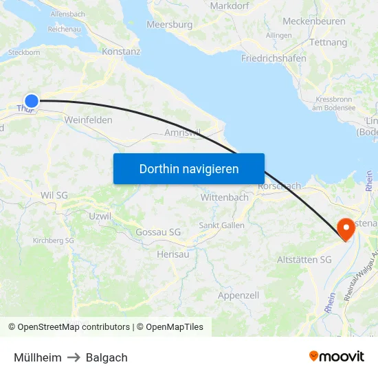 Müllheim to Balgach map