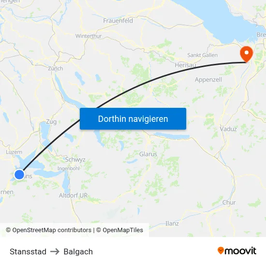 Stansstad to Balgach map
