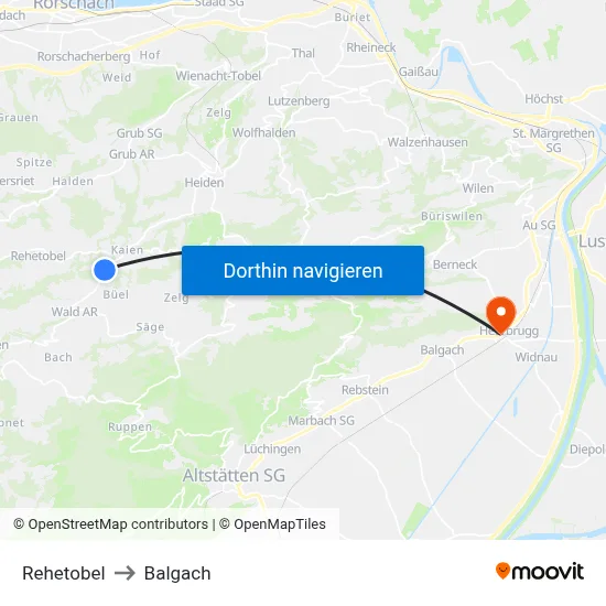 Rehetobel to Balgach map