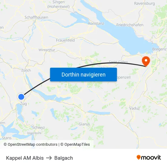 Kappel AM Albis to Balgach map