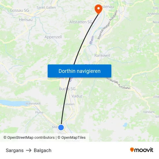 Sargans to Balgach map