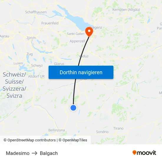 Madesimo to Balgach map