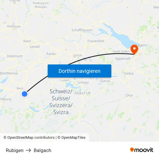 Rubigen to Balgach map