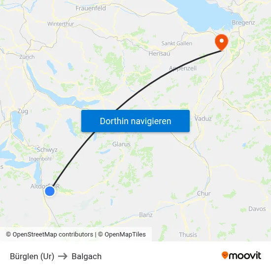 Bürglen (Ur) to Balgach map
