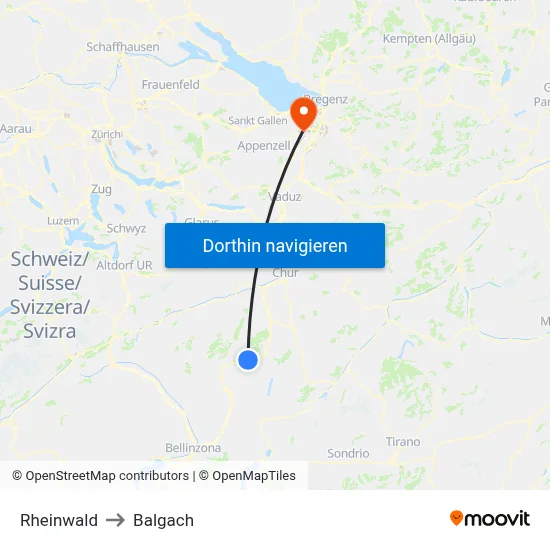Rheinwald to Balgach map