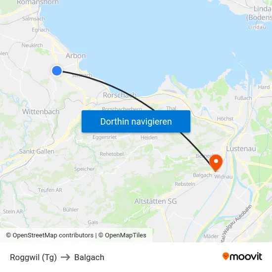 Roggwil (Tg) to Balgach map