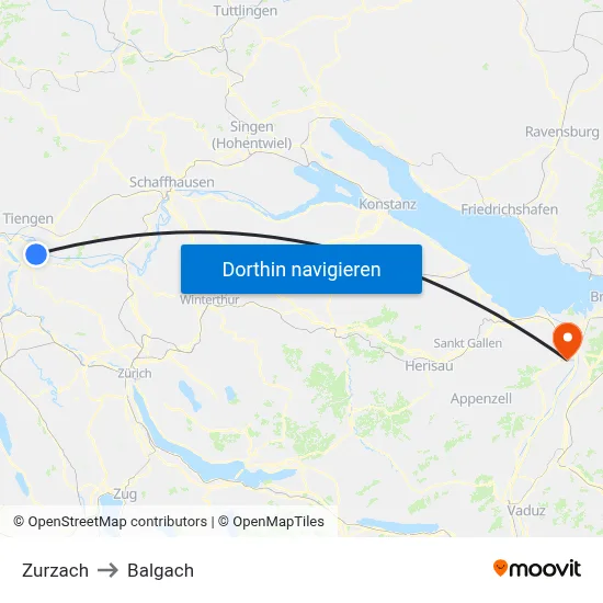 Zurzach to Balgach map