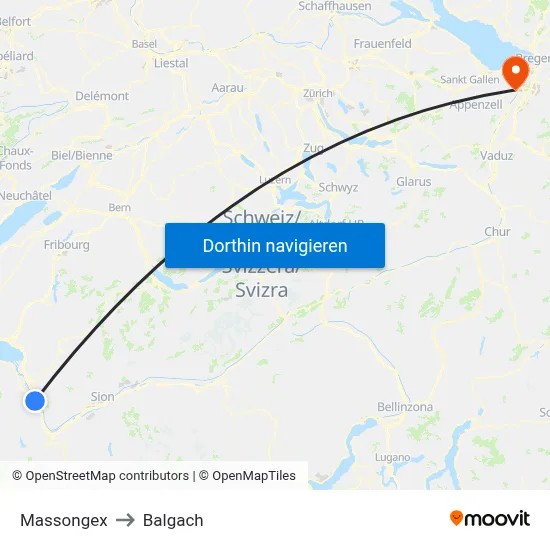 Massongex to Balgach map
