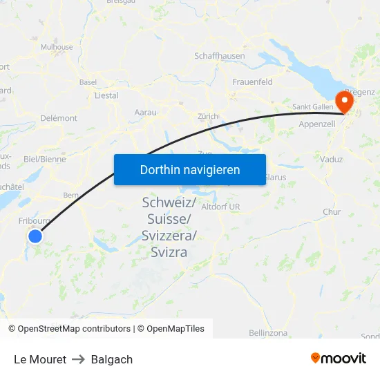 Le Mouret to Balgach map