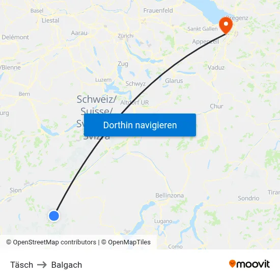 Täsch to Balgach map