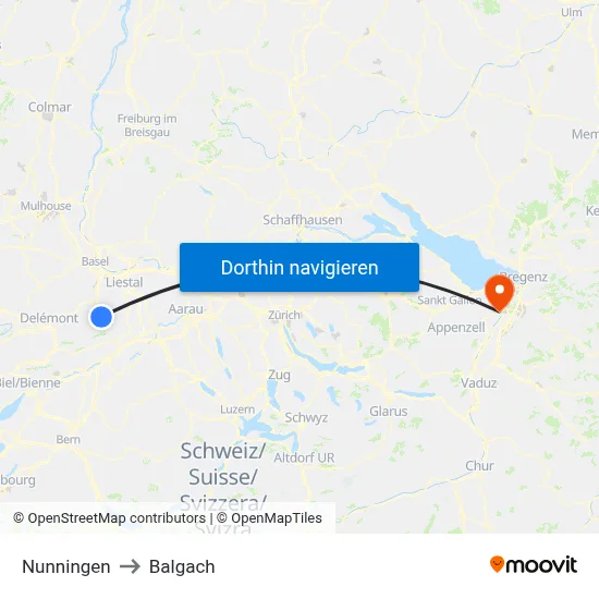 Nunningen to Balgach map