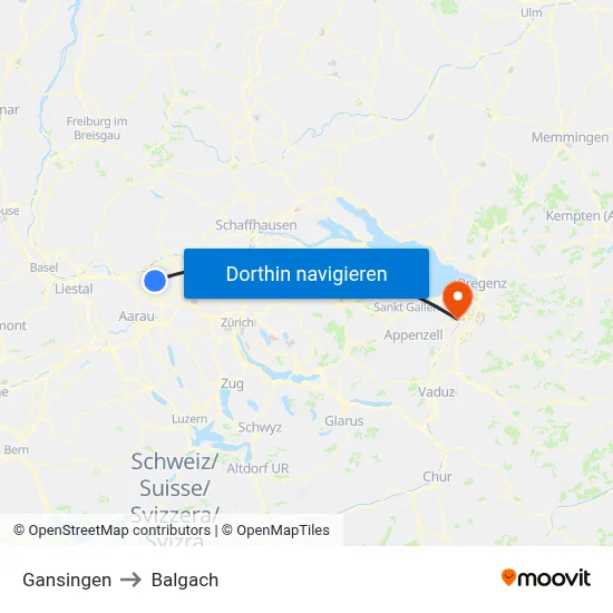 Gansingen to Balgach map