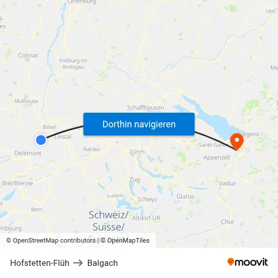 Hofstetten-Flüh to Balgach map