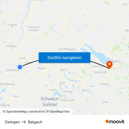 Zwingen to Balgach map