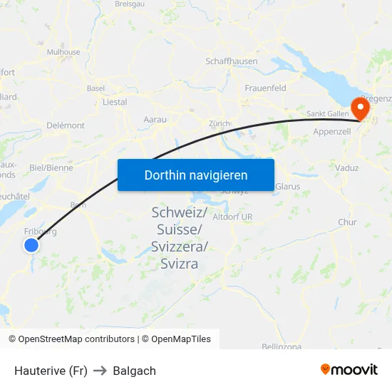 Hauterive (Fr) to Balgach map