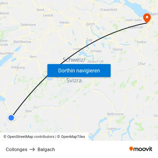 Collonges to Balgach map