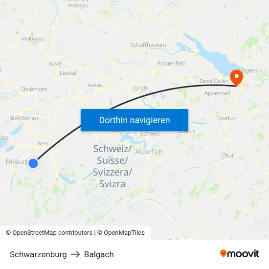 Schwarzenburg to Balgach map