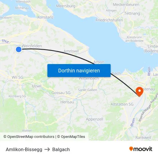 Amlikon-Bissegg to Balgach map