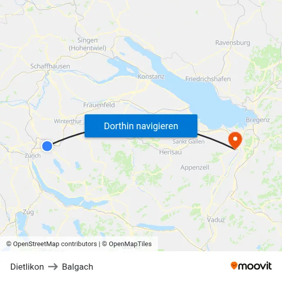 Dietlikon to Balgach map