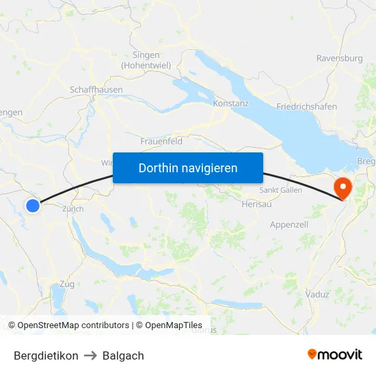 Bergdietikon to Balgach map