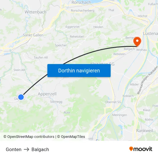 Gonten to Balgach map