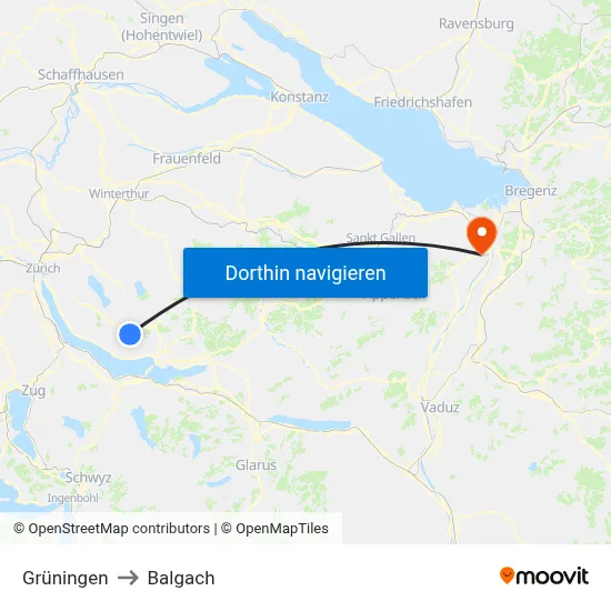 Grüningen to Balgach map
