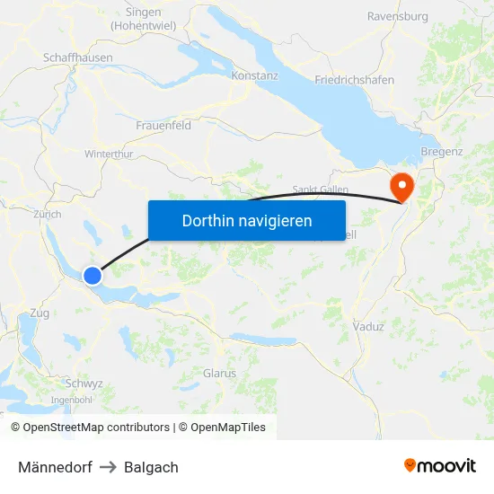 Männedorf to Balgach map