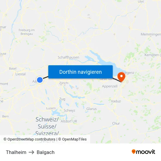 Thalheim to Balgach map