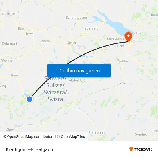 Krattigen to Balgach map