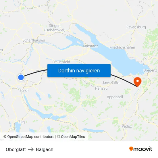Oberglatt to Balgach map