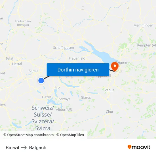 Birrwil to Balgach map