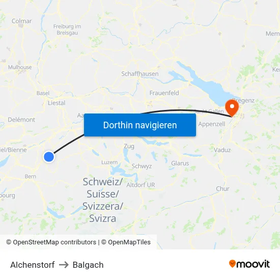 Alchenstorf to Balgach map