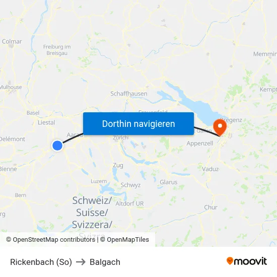 Rickenbach (So) to Balgach map