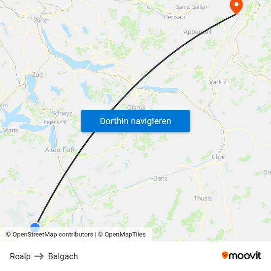 Realp to Balgach map