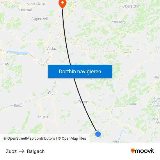 Zuoz to Balgach map
