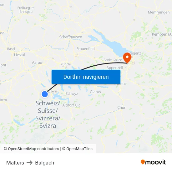 Malters to Balgach map