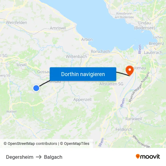 Degersheim to Balgach map