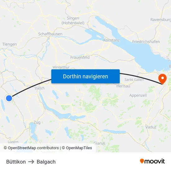 Büttikon to Balgach map