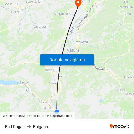 Bad Ragaz to Balgach map