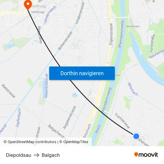 Diepoldsau to Balgach map