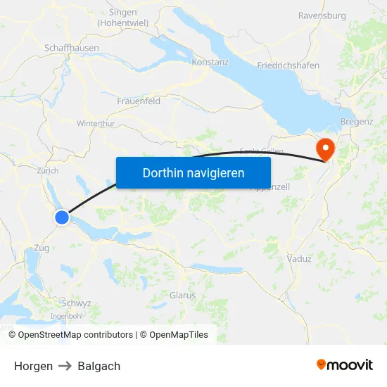 Horgen to Balgach map