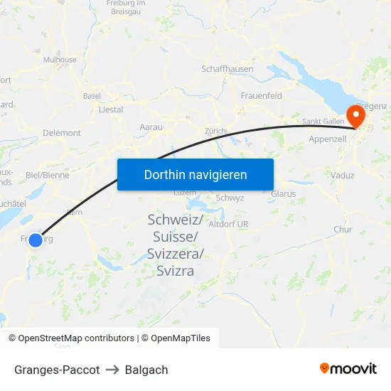 Granges-Paccot to Balgach map