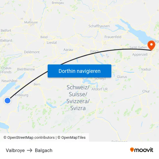 Valbroye to Balgach map