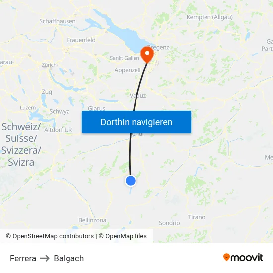Ferrera to Balgach map